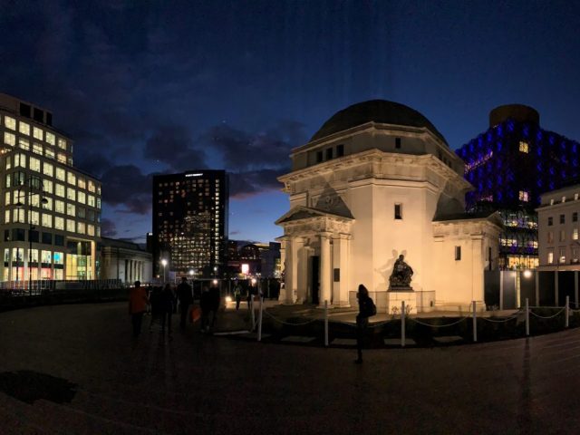 Centenary Square and Broad Street at night