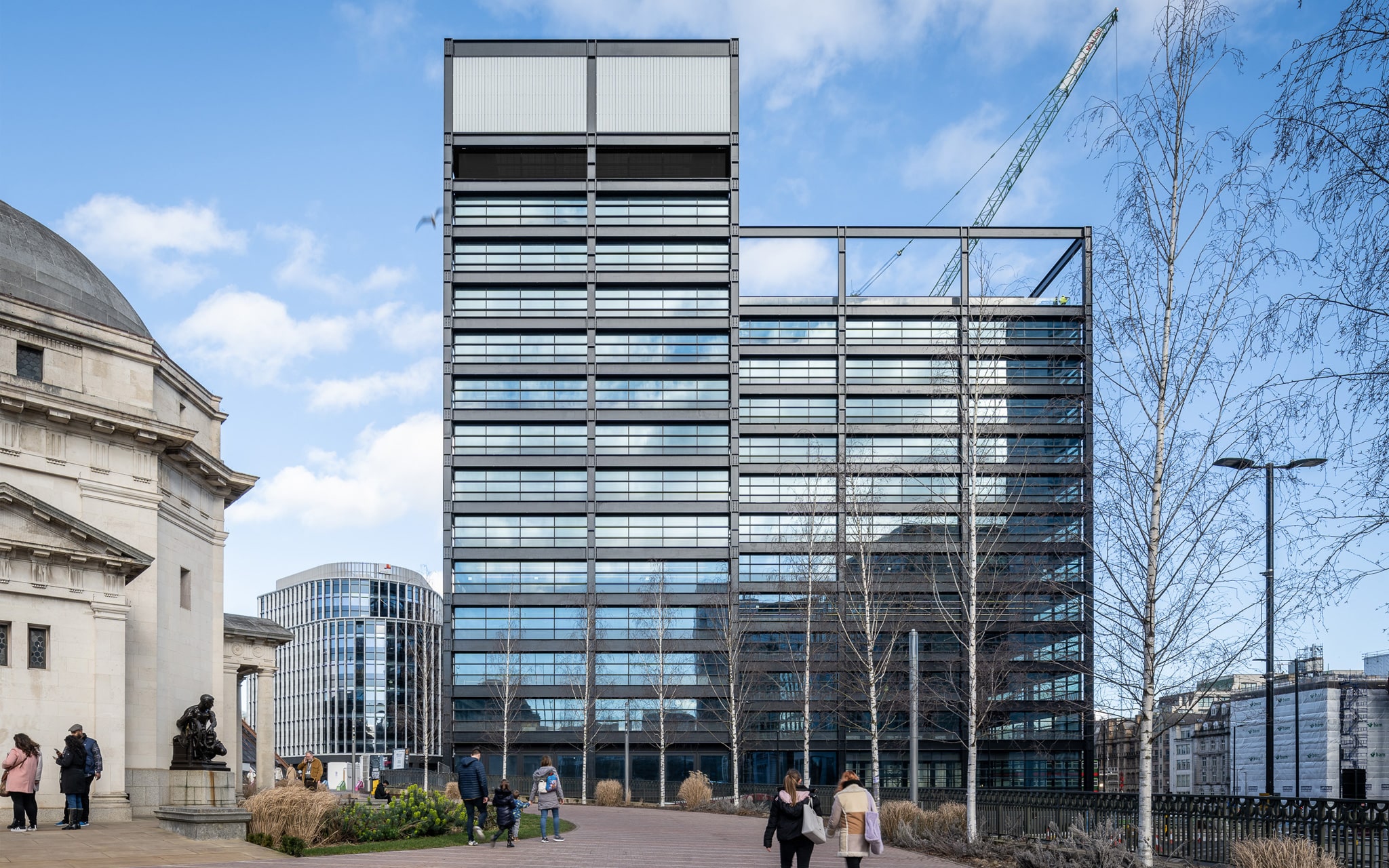 One Centenary Way, Paradise. Building with steel frame construction and exposed girder style beams.